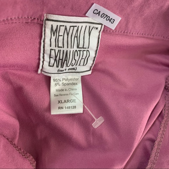 Mentally Exhausted Embroidered Pocket loungewear Sleepwear Set size XL - Picture 2 of 15